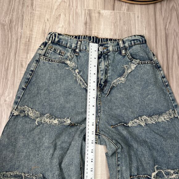 Shein Teen Y2K Style Distressed Baggy Wide Leg Patchwork Denim Jeans Size 16Y - Picture 4 of 9